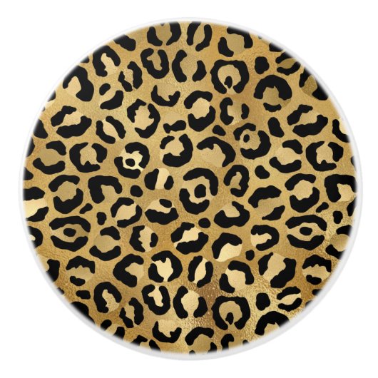 Leopard Print Pattern (金ゴールドとブラック) セラミックノブ (正面)