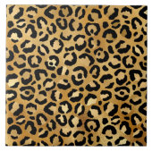 Leopard Print Pattern (金ゴールドとブラック) タイル (正面)