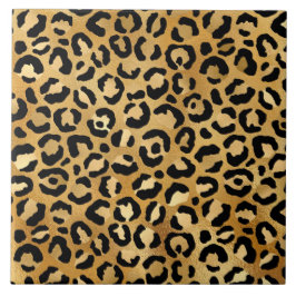 Leopard Print Pattern (金ゴールドとブラック) タイル