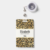 Leopard Print Pattern (金ゴールドとブラック) バッジ (正面（伸縮クリップ）)