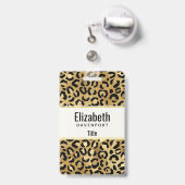 Leopard Print Pattern (金ゴールドとブラック) バッジ (裏面（伸縮クリップ）)