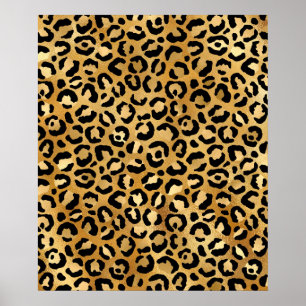 Leopard Print Pattern (金ゴールドとブラック) ポスター