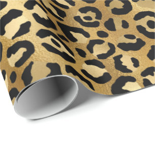 Leopard Print Pattern (金ゴールドとブラック) ラッピングペーパー