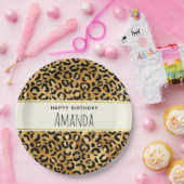 Leopard Print Pattern in金ゴールドと黒誕生日 ペーパープレート (パーティー)
