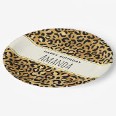 Leopard Print Pattern in金ゴールドと黒誕生日 ペーパープレート (アングル)