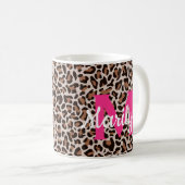Leopard Print Personalize Nameホットピンクコーヒーマグ コーヒーマグカップ (正面右)