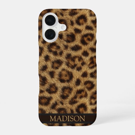 Leopard Print Phone Case Custom Name iPhone 16ケース (裏面)