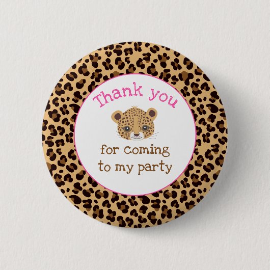 Leopard Print Pinkクローバー'Thank you' 缶バッジ (正面)