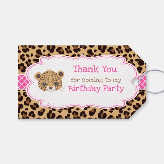 Leopard Print Pink Quatre foil 'Thank You'ラベル ギフトタグ (正面(横))