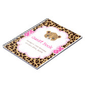 Leopard Print Pink Quatrefoil Birthday Guest Book ノートブック (左側)