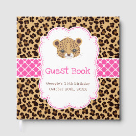 Leopard Print Pink Quatrefoil Birthday Party ゲストブック
