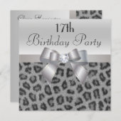Leopard Print、Printed Bow & Diamond 17誕生日 招待状 (正面/裏面)