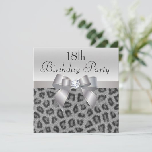 Leopard Print、Printed Bow & Diamond 18誕生日 招待状 (スタンド正面)