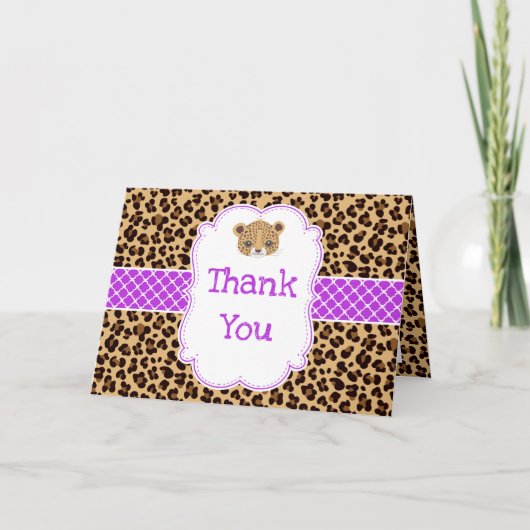 Leopard Print Purpleクローバー'Thank You' サンキューカード (正面)