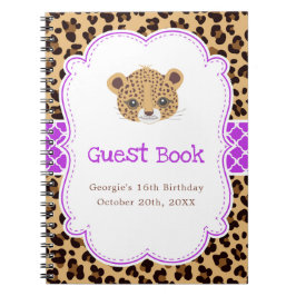 Leopard Print Purple Quatrefoil Birthda Guest  ノートブック