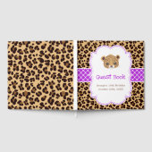 Leopard Print Purple Quatrefoil Birthday Party ゲストブック (全面)