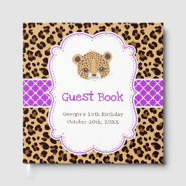 Leopard Print Purple Quatrefoil Birthday Party  ゲストブック