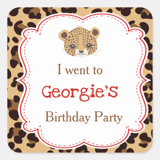 Leopard Print Redクローバー'I went to' スクエアシール (正面)