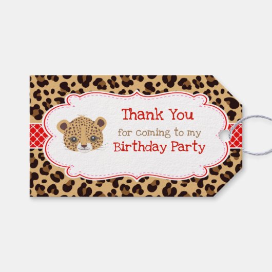 Leopard Print Redクローバー'Thank You'ラベル ギフトタグ (正面(横))