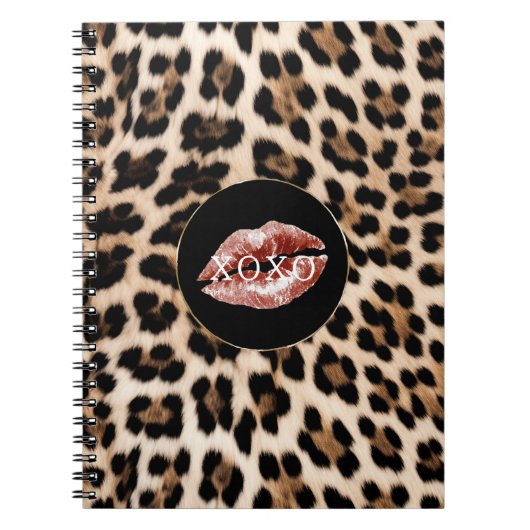 Leopard Print Red Lips XOXO ノートブック (正面)