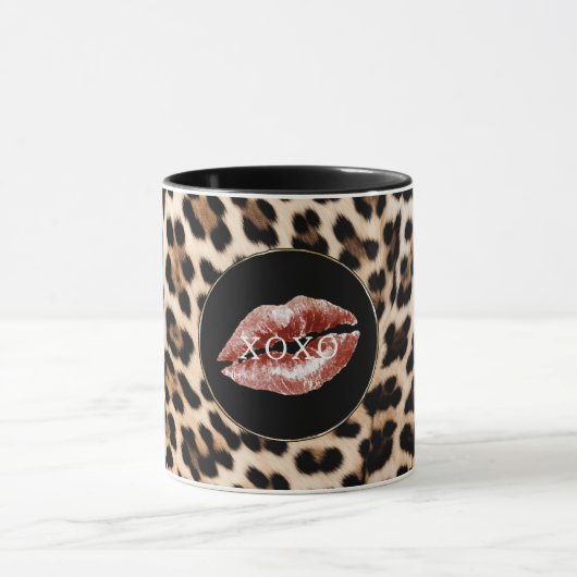 Leopard Print Red Lips XOXO マグカップ (中央)
