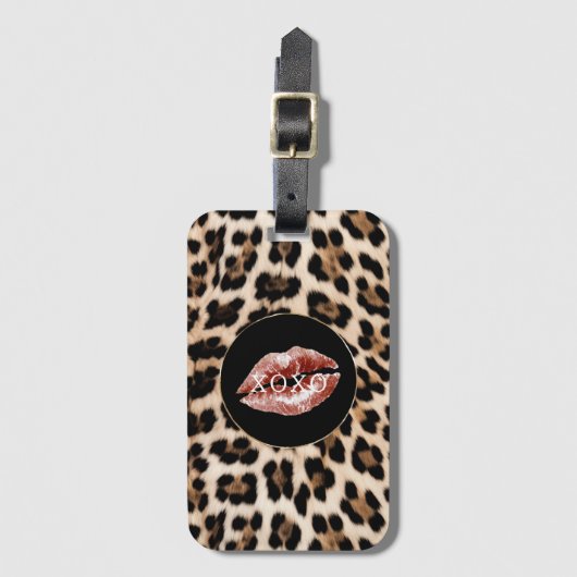 Leopard Print Red Lips XOXO ラゲッジタグ (正面縦)