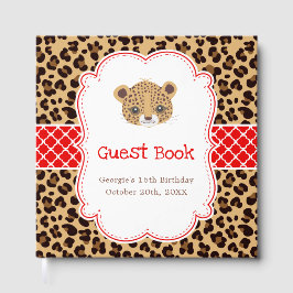 Leopard Print Red Quatrefoil Birthday Party ゲストブック