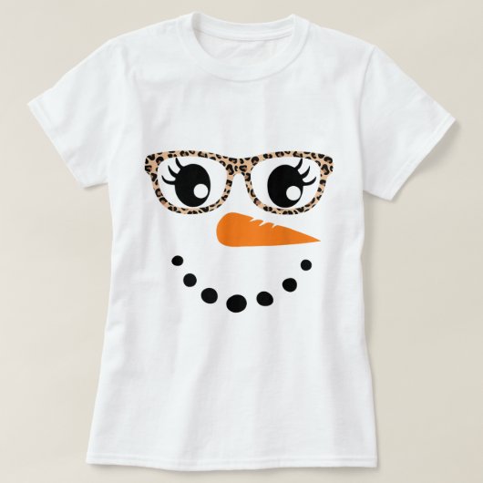 Leopard Print Snowman Face Design Tシャツ (デザイン正面)