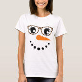Leopard Print Snowman Face Design Tシャツ (正面)