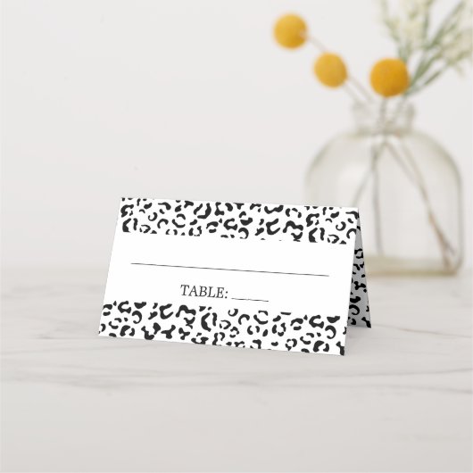 Leopard Print, Spots, Black and White, 結婚's プレイスカード (正面)
