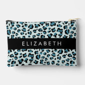 Leopard Print, Spots, Blue Leopard，あなたの名前 アクセサリーポーチ (裏面)