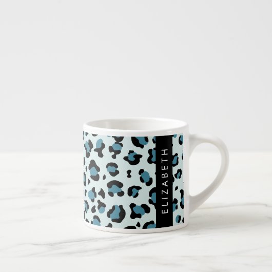 Leopard Print, Spots, Blue Leopard,あなたの名前 エスプレッソカップ (右)