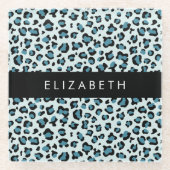 Leopard Print, Spots, Blue Leopard,あなたの名前 ガラスコースター (正面)