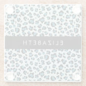 Leopard Print, Spots, Blue Leopard,あなたの名前 ガラスコースター (裏面)