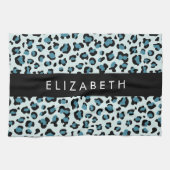 Leopard Print, Spots, Blue Leopard,あなたの名前 キッチンタオル (横)