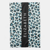 Leopard Print, Spots, Blue Leopard,あなたの名前 キッチンタオル (縦)