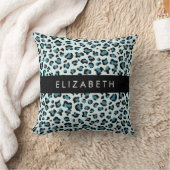 Leopard Print, Spots, Blue Leopard,あなたの名前 クッション (ブランケット)