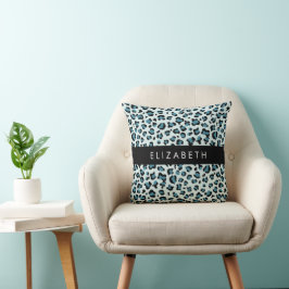 Leopard Print, Spots, Blue Leopard，あなたの名前 クッション