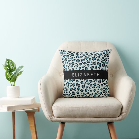 Leopard Print, Spots, Blue Leopard,あなたの名前 クッション (椅子)