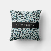 Leopard Print, Spots, Blue Leopard,あなたの名前 クッション (裏面)
