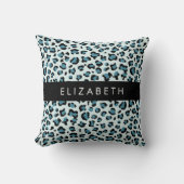 Leopard Print, Spots, Blue Leopard,あなたの名前 クッション (正面)