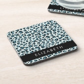 Leopard Print, Spots, Blue Leopard,あなたの名前 コースター (左側)