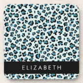 Leopard Print, Spots, Blue Leopard,あなたの名前 コースター (正面)