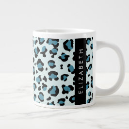 Leopard Print, Spots, Blue Leopard，あなたの名前 ジャンボコーヒーマグカップ