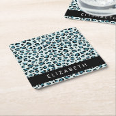Leopard Print, Spots, Blue Leopard,あなたの名前 スクエアペーパーコースター (アングル)