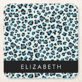 Leopard Print, Spots, Blue Leopard,あなたの名前 スクエアペーパーコースター (正面)