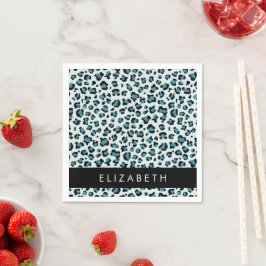 Leopard Print, Spots, Blue Leopard，あなたの名前 スタンダードカクテルナプキン