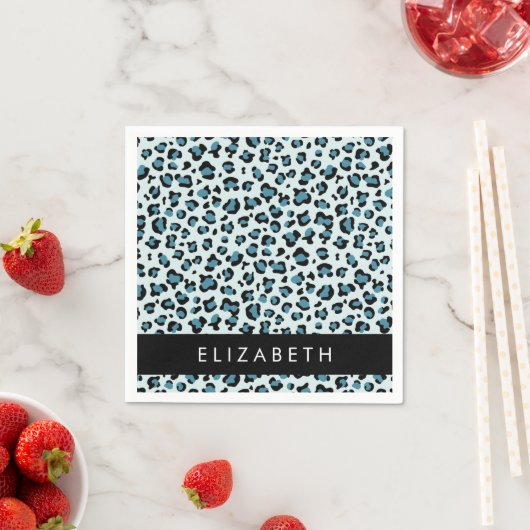 Leopard Print, Spots, Blue Leopard,あなたの名前 スタンダードカクテルナプキン (インサイチュ)