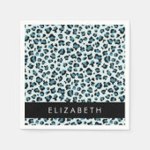 Leopard Print, Spots, Blue Leopard,あなたの名前 スタンダードカクテルナプキン (正面)