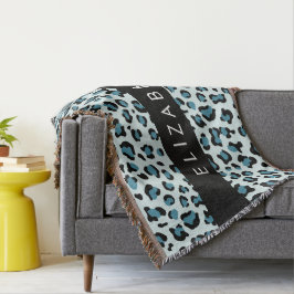 Leopard Print, Spots, Blue Leopard，あなたの名前 スローブランケット